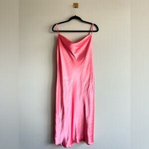 Vintage Bebe Pink Satin Slip Dress | Y2K 90s Cowl Neck | Made in USA | Size XL